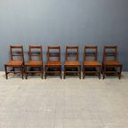 Set Van 6 Antieke Hollandse Eikenhouten Keukenstoelen thumbnail 14