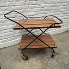 Vintage Serveerwagen/barcart Zwartstaal Houtlook Midcentury thumbnail 2