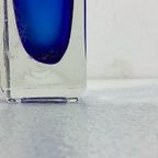 Vintage Murano Blokvaas Blauw Glas Italy thumbnail 5