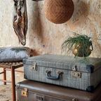 Vintage Koffer, Opberger Brocante Zwart Grijs Geruite Koffer thumbnail 4