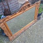 Oude Handgemaakte Kuif Spiegel Afm 86x60m Met Kuif 73cm Hoog thumbnail 3
