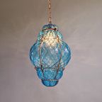 Grote Venetiaanse Hanglamp In Blauw Murano-Glas thumbnail 12