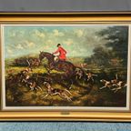 Jl Lecoyer. "Fox Hunt". Groot Formaat Schilderij. thumbnail 3