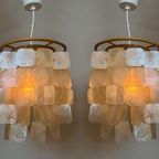 Set Van 2 Capiz Schelpen Hanglamp Lampen Schelp Parelmoer Bamboe Frame Wit Bedrading thumbnail 2