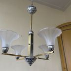 Lamp Art Deco 1930 Modernistisch 4 Arms Matglazen Schalen thumbnail 12