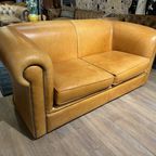 Engelse Chesterfield Bankstel Plain 2,5 + 2 Zits Camel Leer thumbnail 4