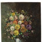 Kleurrijk Bloemen Stilleven Amateur Schilderij Gesigneerd 40cm thumbnail 13