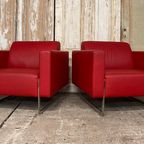 Artifort Fauteuils (2x), Model Mare. Rood Leder. Design. thumbnail 5