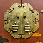 Vintage Rode Chinese Kast Vogels, Bloemen / Bohemian Kast / Oosterse Kast / Chinese Red Cabinet thumbnail 21