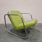 90's Vintage Fauteuil Groene Buizenframe Stoel Schommelstoel thumbnail 3
