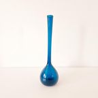 Vintage Petrol Blauwe Glazen Vaas Fles Vaasje Jaren 60 thumbnail 8