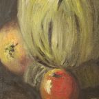 Stilleven Met Wijn En Fruit Schilderij Olieverf Op Doek Gesigneerd thumbnail 7