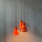 Oranje West-Duitsland Keramische Cascade Kroonluchter Met Drie Hanglampen thumbnail 3