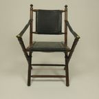 Opvouwbare Officiersstoel Van Leer En Teak In Koloniale Stijl thumbnail 5