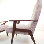 Vintage Teakhouten Fauteuils Nieuwe Stof Roze Beige Creme thumbnail 11
