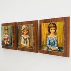 Set Retro Schilderijtjes Eden Groot Oog Meisje 1960’s thumbnail 2