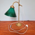 Art Deco Bureaulamp In Messing En Groene Conische Opaline thumbnail 18