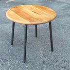Retro Hout En Metaal Bijzettafel, Rond thumbnail 11