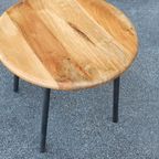 Retro Hout En Metaal Bijzettafel, Rond thumbnail 9