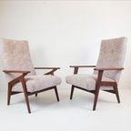 Vintage Teakhouten Fauteuils Nieuwe Stof Roze Beige Creme thumbnail 2