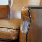 Subtiele Cognac-kleurige Schapenleren Armchair Met Een Leuke Vormgeving thumbnail 13