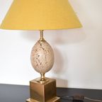 Jaren ’60 Lamp Met Struisvogelei Van Travertin | Mid Century thumbnail 6
