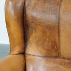 Comfortabele Vintage Oorfauteuil Gemaakt Van Karakteristiek Schapenleer thumbnail 3