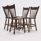 Set Of 4 Brutalist Dutch Solid Oak Dining Chairs 1960S thumbnail 9