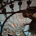 Antiek Plafond Lamp Brons Met Facet Geslepen Glas Kristal thumbnail 7