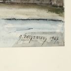 Charmant Schilderijtje Aquarel H Theyeneau 1967 Frankrijk thumbnail 11