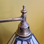 Oude Messing Bureau Lamp Met Glas In Lood. thumbnail 8