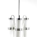 Xxl Vintage Kroonluchter Met Grote Witte Glazen Tinten, Mid Century Verlichting, Hangende Lamp, Ruim thumbnail 2