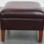 Bordeauxrode Rundleren Hocker/ Voetenbank In Engelse Stijl thumbnail 5
