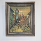 Vintage Impressionistisch Schilderij H. Han Verf Doek '60 thumbnail 5