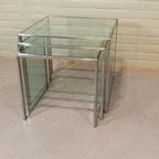 Vintage Glas En Chrome Mimiset Nesting Tables Bijzettafels thumbnail 16