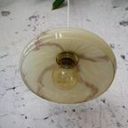 Vintage Art-Deco Hanglamp Gemarmerd Glas Messing thumbnail 5