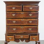 Prachtige, Charmante Vroeg 18E Eeuwse Engelse Eikenhouten Kast/ Chest On Stand/ Highboy thumbnail 3