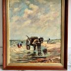 Vintage Olieverf Schilderij “De Schelpenvissers” thumbnail 2