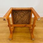 Set Van 4 Vintage Massief Grenenhouten Stoelen Met Biezen Zitting thumbnail 8