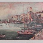 Schilderij Stadsgezicht Met Haven, Harry Dedic, Jaren 60 thumbnail 2