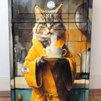 Groen-blauw Nachtkastje 'kat In Badjas' - Eclectisch thumbnail 7