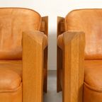 2 Oak Armchairs In Cognac Leather thumbnail 17