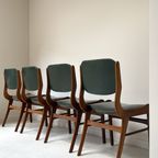 Vier Vintage Houten Eetkamerstoelen Met Groen Skai Leren Rug En Zitting thumbnail 8