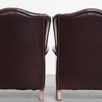 Set Van 2 Mooie En Comfortabele Bordeauxrode Rundleren Oorfauteuils In Engelse Stijl thumbnail 3