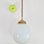 Vintage Art Deco Bol Hanglamp Schoollamp Messing Stang ‘50 thumbnail 10