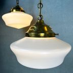 2X Art Deco Opaline Hanglampen (Conisch) thumbnail 2