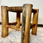 French Stool In Solid Elm And Rattan, 1950 thumbnail 5