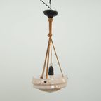 Vintage Zacht Roze Gemarmerd Glazen Art Deco Design Hanglamp thumbnail 2
