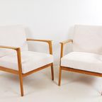 2 Vintage Fauteuils Crème Japandi Stijl Ribstof Nieuw Oak thumbnail 4