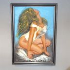 Vintage Xl Leren Reliëf Schilderij Van Een Sexy Dame thumbnail 2